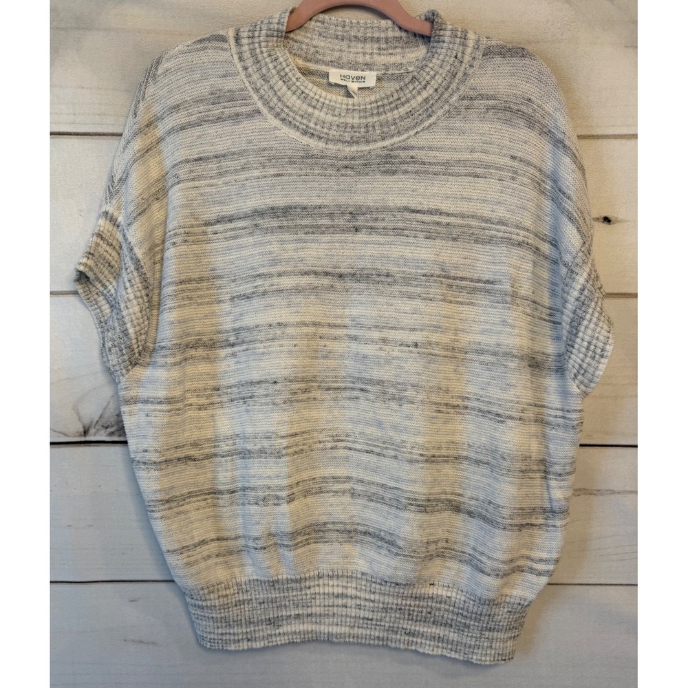Haven Well Within Womens Grey Space Dye Organic Cotton Short Sleeve Sweater L